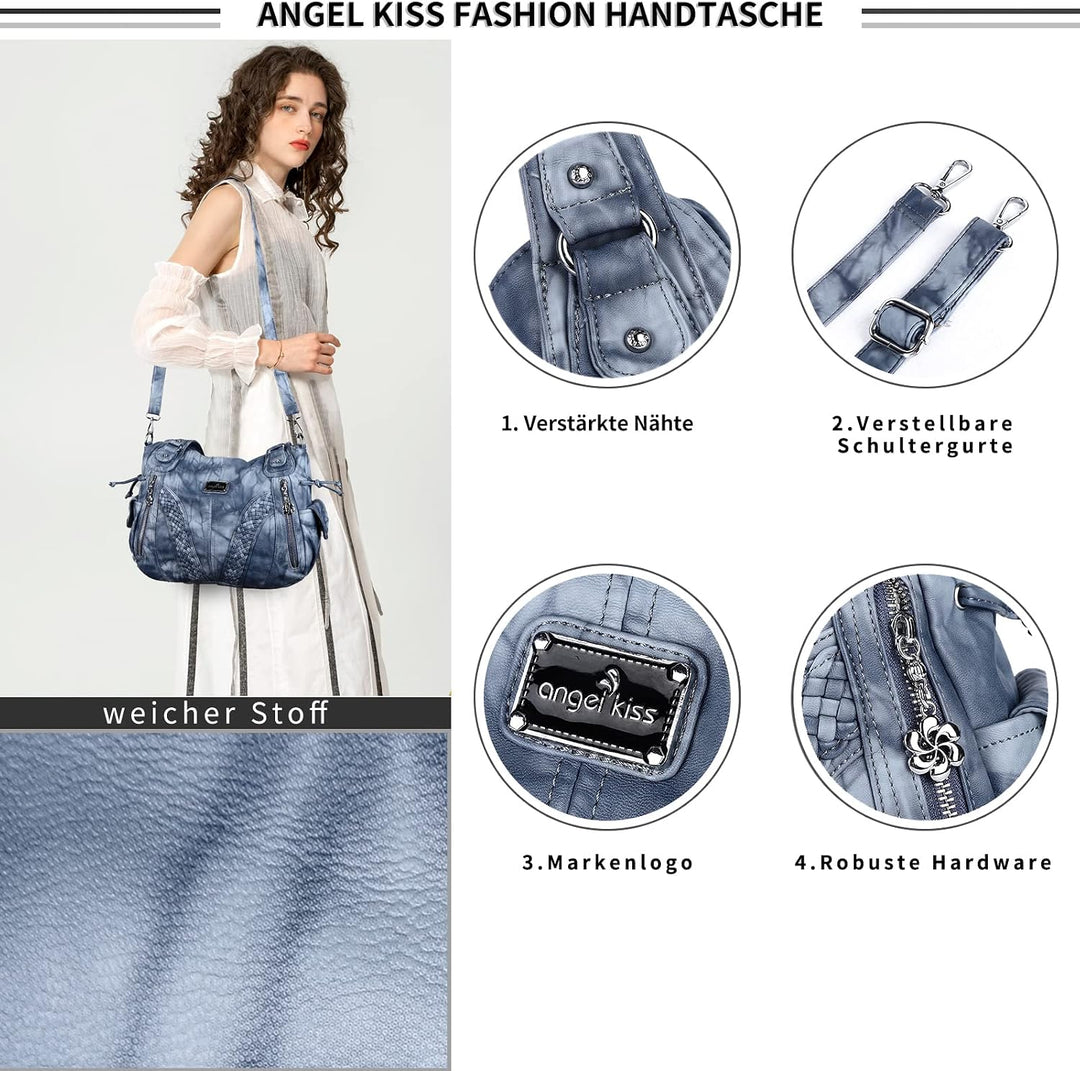 angel kiss Handtasche Damen Schultertasche Multifunktionale Umhängetaschen Wasserdicht PU Veganes Le