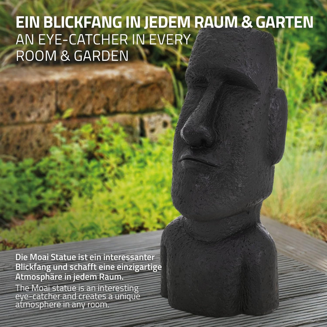 ECD Germany Moai Figur Rapa Nui Kopf 53,5 cm hoch aus wetterfestem Steinguss Kunstharz, Anthrazit, O