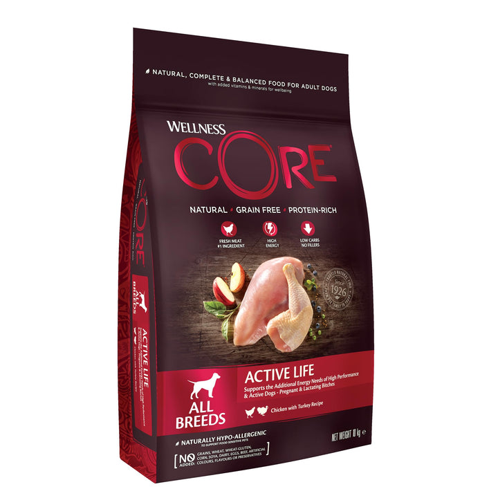 Wellness CORE Active Life, Hundefutter trocken für aktive Hunde, getreidefrei, mit hohem Fleischante