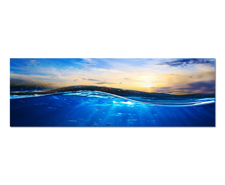Paul Sinus Art Panoramabild auf Leinwand und Keilrahmen 150x50cm Wasser Welle Sonnenuntergang Luftbl