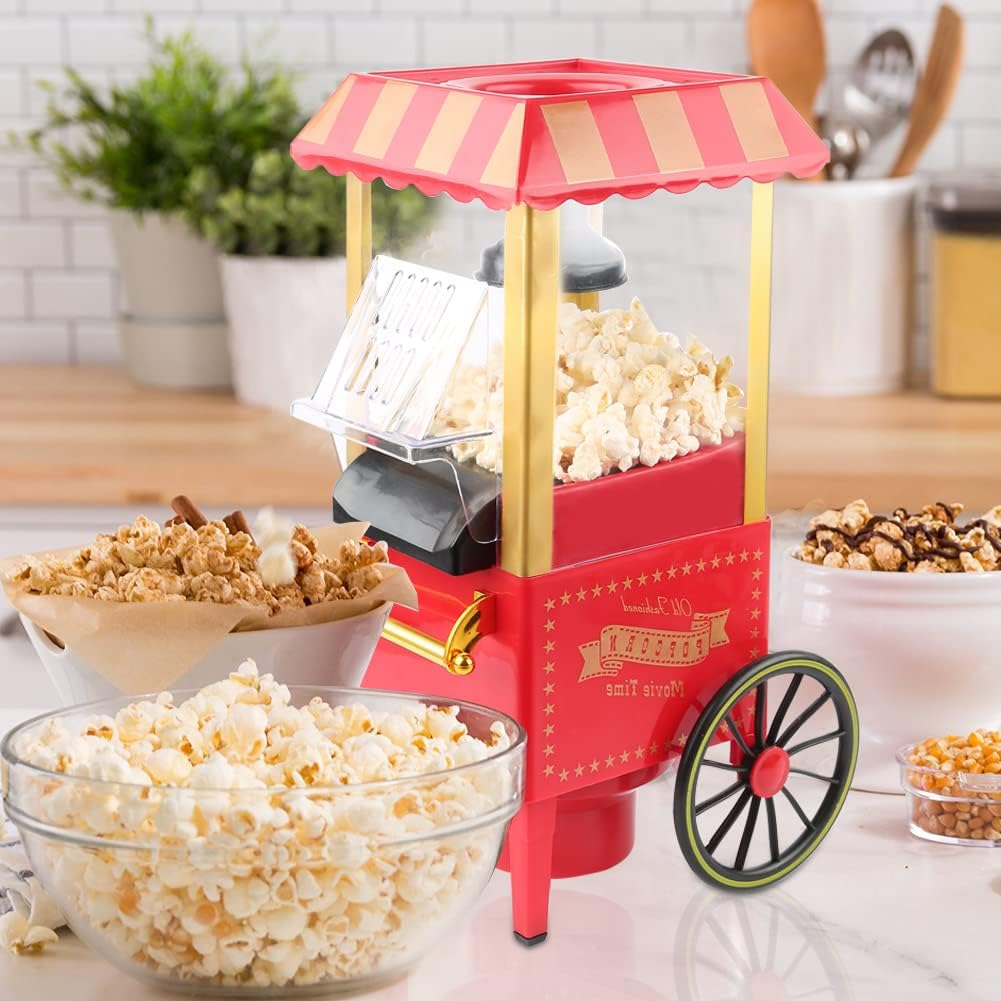 Popcornmaschine, Popcorn in 3 Minuten, kein Fett, Heissluft, ölfrei, 1200 W, ideal für Familie und A