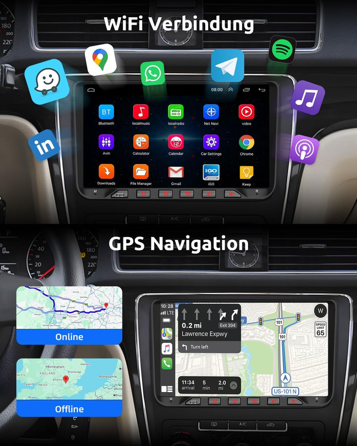 ESSGOO 9 Zoll Android 14 Autoradio für VW Golf 5 6 Passat Polo Touran Tiguan Caddy T5 Seat – Auto Ra