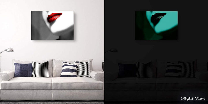 Startonight Leinwandbilder Schwarz und Weiss Rote Lippen, Doppelansicht Überraschung Modernes Dekor