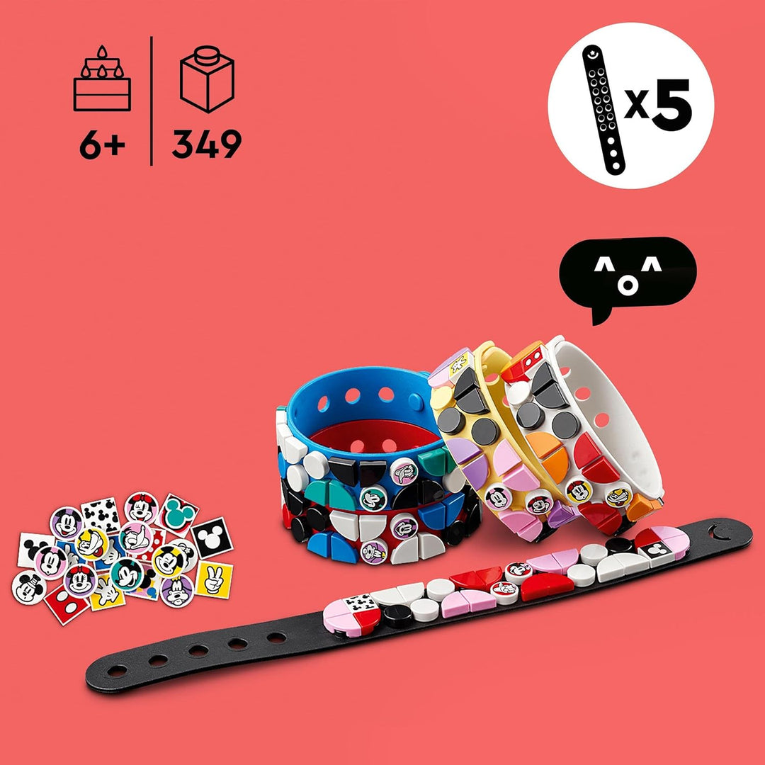 LEGO DOTS 41947 Disney Mickys Armband-Kreativset, 5-in-1 Bastelset, DIY Schmuckset für Kinder, Spiel