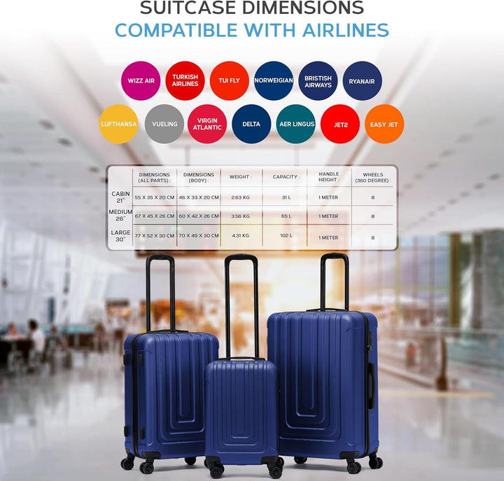 Flight Knight Premium Lightweight Suitcase - TSA-Schloss Mit USB-Anschluss - 8 Spinner-Rader - ABS-H