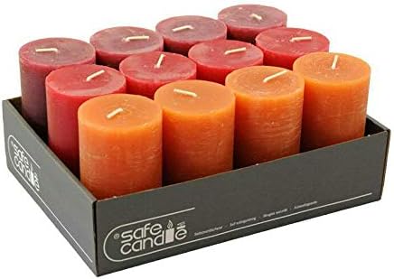 Rustikale Stumpenkerzen – 12 Stück - Wachskerzen/Rustickerzen/Adventskerzen Weihnachten (Red Fall-Mi