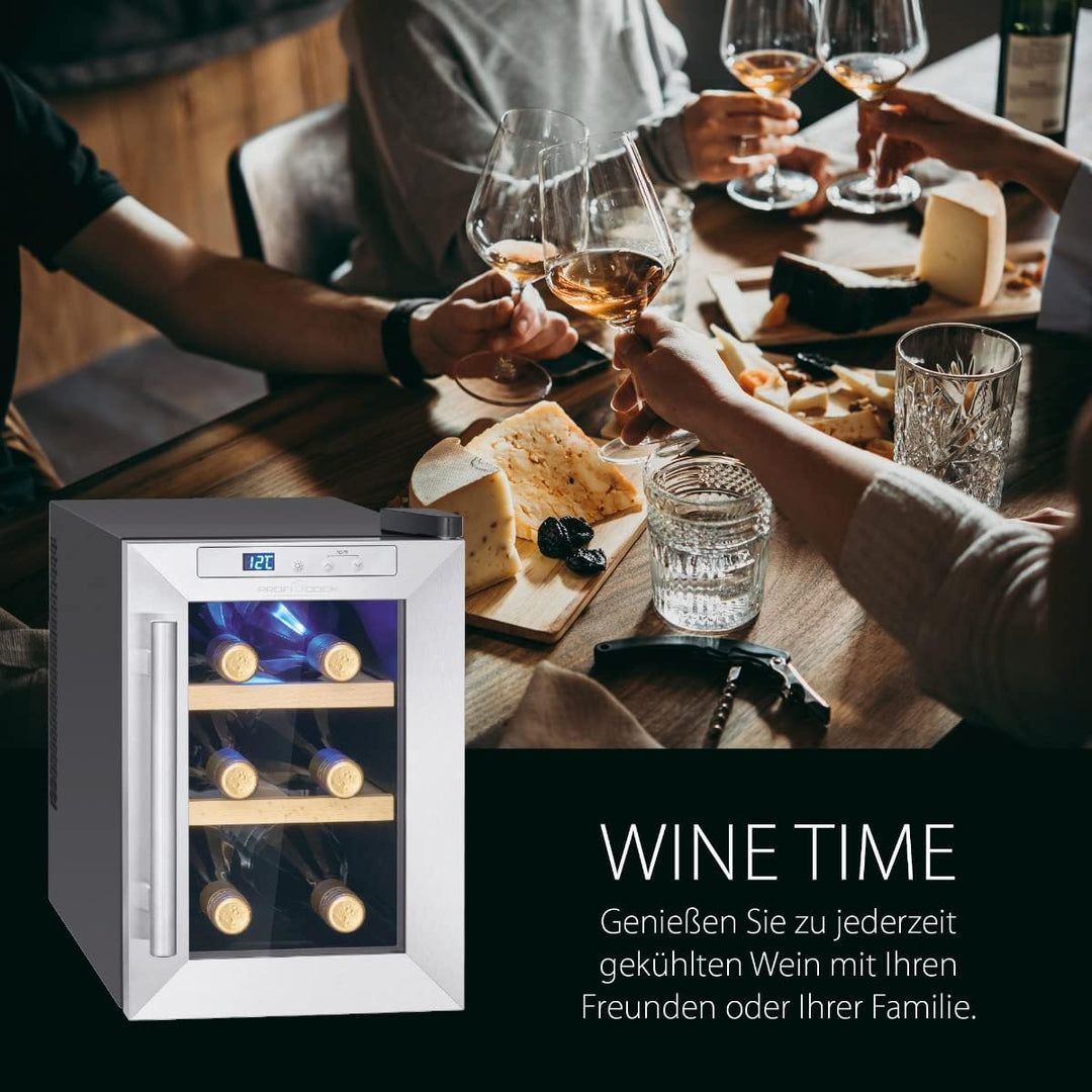 ProfiCook® Weinkühlschrank für 6 Flaschen, Getränkekühlschrank mit UV-beständiger Glastür, Weinkühle