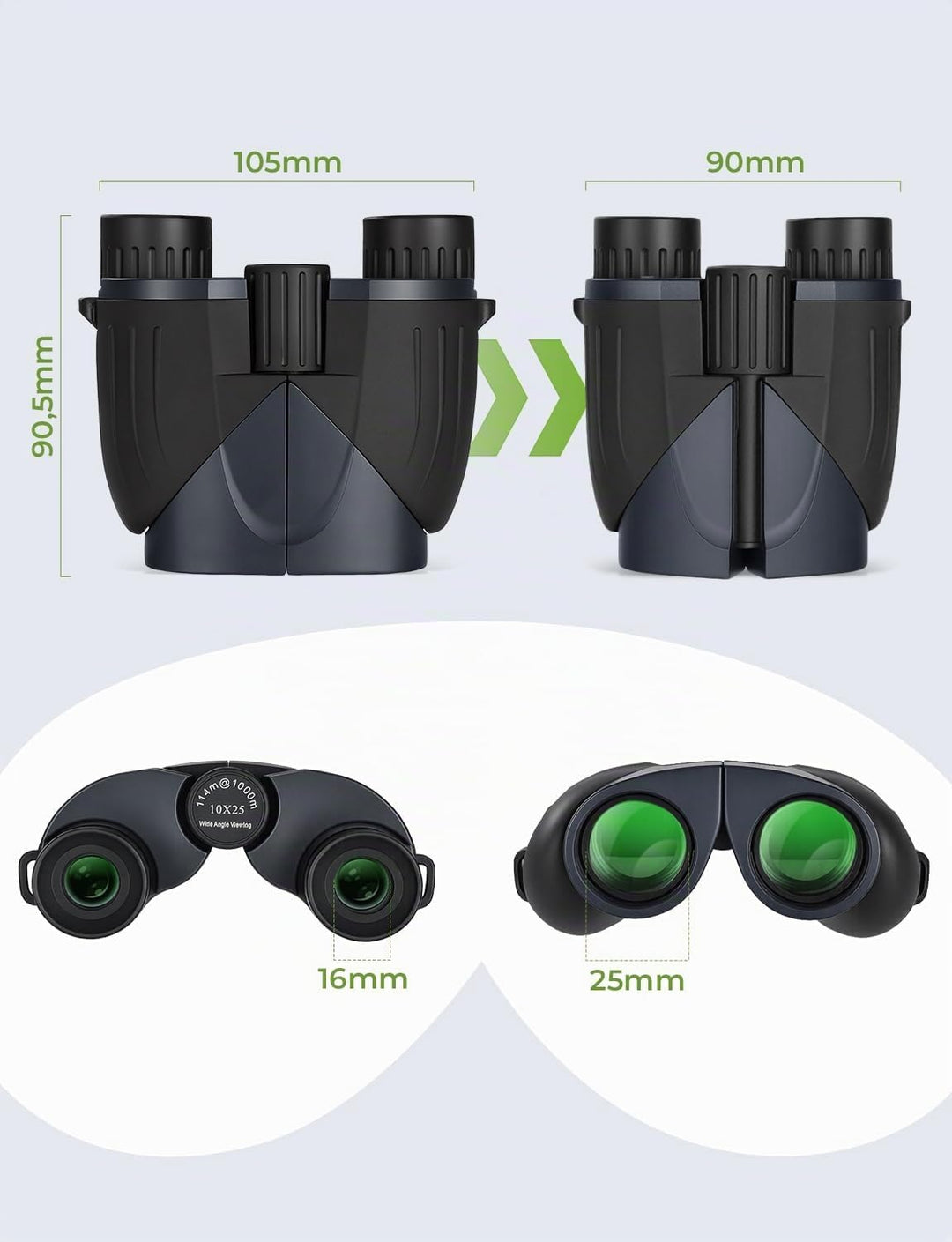 LIORQUE 10×25 Fernglas für Kinder & Erwachsene | Binoculars Kompakt, Faltbar & Leicht | Geeignet für