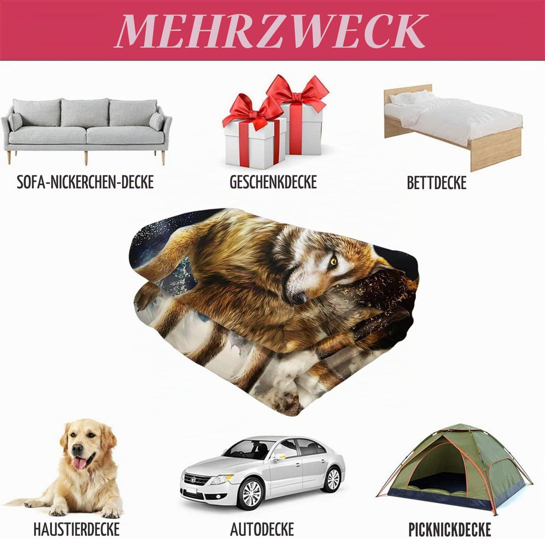 YISUMEI Decke 150x200 cm Kuscheldecken Sanft Flanell Weich Fleecedecke Tagesdecke Wolf Erde 150 x 20