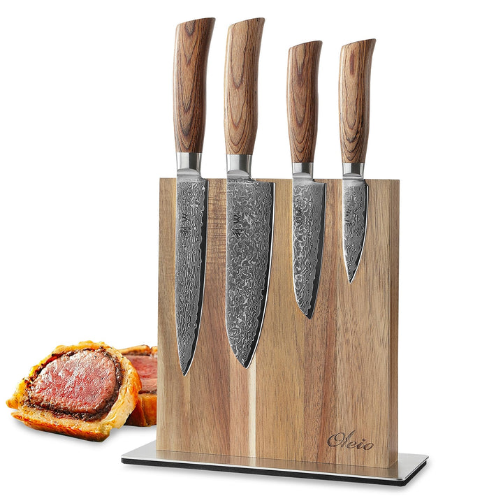 Wakoli EDIB Pro Premium 4er Damastmesser-Set mit Messerblock I 8-17 cm Klingen gefertigt aus 67 Lage