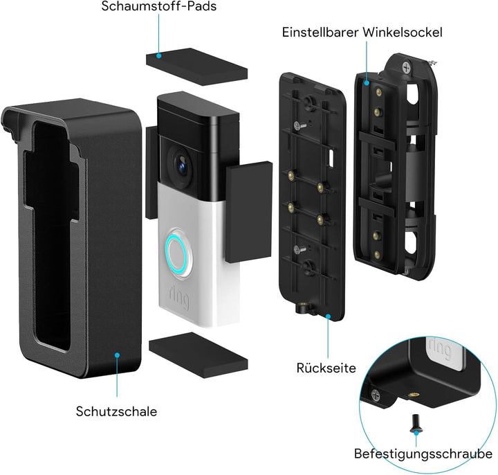 Regenfest Video Türklingel Halterung 45-135° Kompatibel mit Video Doorbell Wired/Pro-Pro2/4/3 Plus/3
