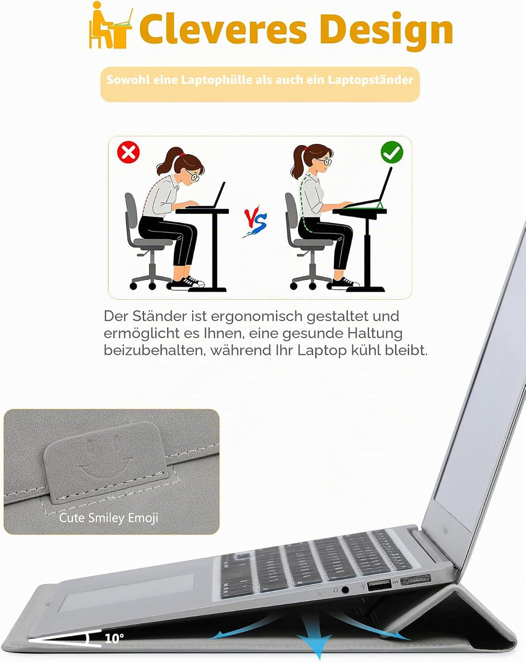 HYZUO 13,3-14 Zoll Laptop Hülle Tasche mit Standfunktion für MacBook Pro 14 M5/M4/M3/M2/M1 2026-2021