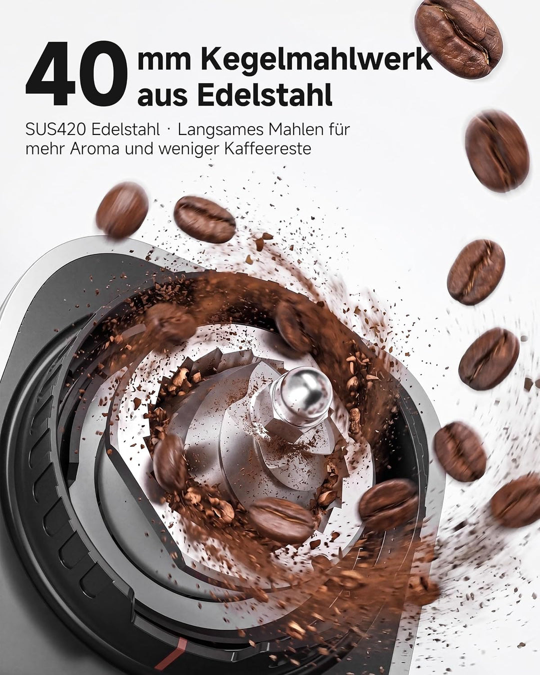 AAOBOSI Kaffeemühle Elektrisch, 45 Mahlgrade, 40 mm Edelstahl-Kegelmahlwerk Black&amp;silver, Black&amp;silv