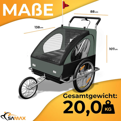 SAMAX Fahrradanhänger Jogger 2in1 Kinderanhänger Kinderfahrradanhänger Transportwagen gefederte Hint