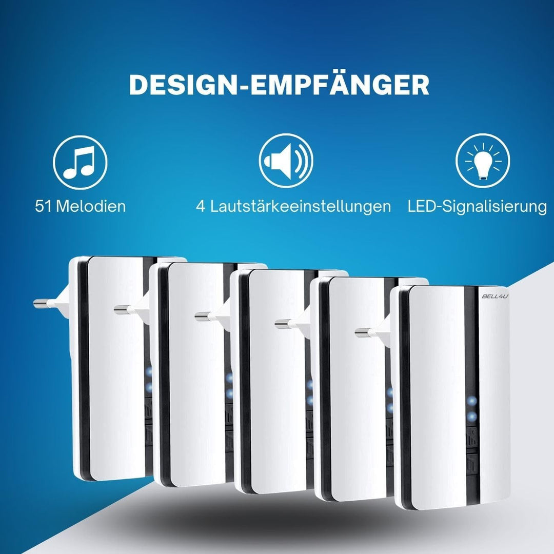 Funkklingel Set, batterielos, 1 Sender, 5 Empfänger | Keine Batterien erforderlich, 200 m Reichweite