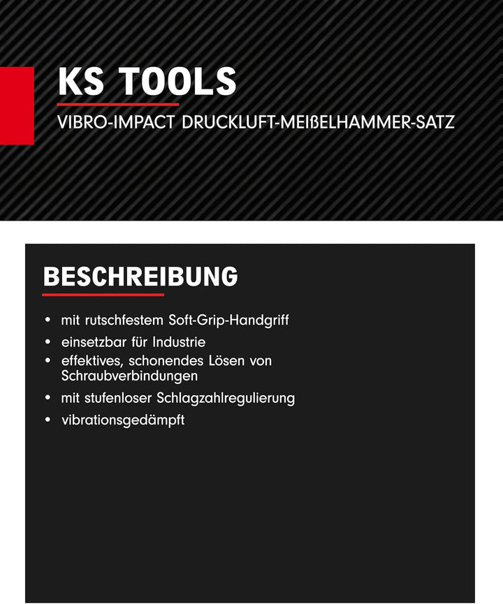 KS Tools Druckluft Meisselhammer Vibro-Impact 515.3880 I 6-teilig mit 4 Meisseln & Halter I Abbruchh