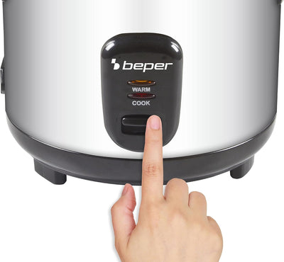 Beper - Reiskocher und Dampfgarer mit Stahlgehäuse 2 in 1, Füllkapazität 1 Liter für 625 g Reis, Wär