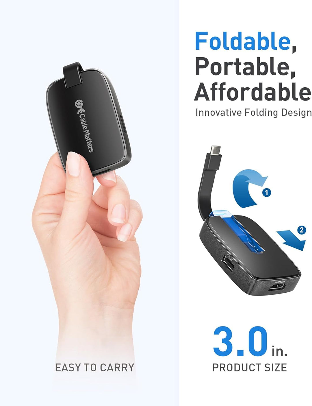 Cable Matters Portabler 4-in-1 USB C Hub HDMI 4K 60Hz 100W Laden, 10G USB-A, USB-C (klappbarer USB C