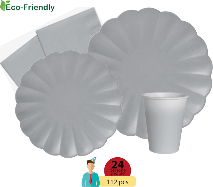 Ciao - Partygeschirr Flower Shape für 24 Personen (112 pcs: 24 Pappteller Ø23cm, 24 Pappteller Ø18cm