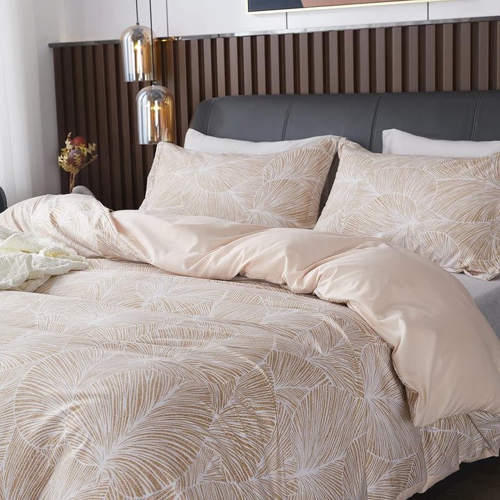 Jemiipee Blumen Bettwäsche-Set mit Tropische Palmblätter Muster, 1 x Bettbezug 200x200 cm mit 2 x Ki