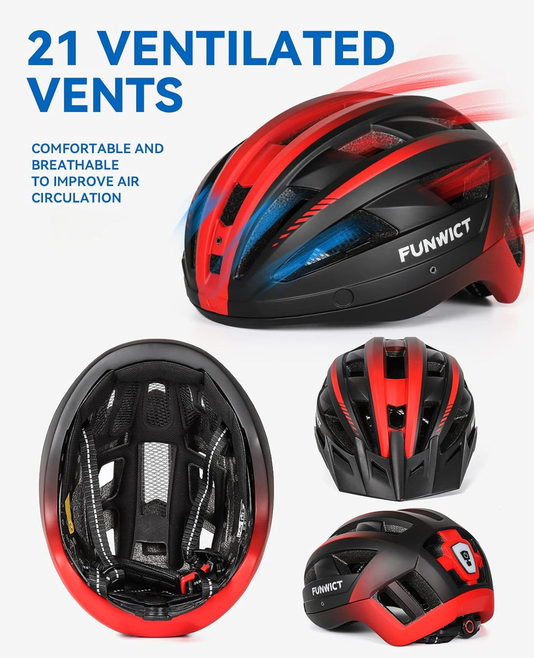 FUNWICT Fahrradhelm mit Visier für Herren Damen, Leichte Fahrradhelm mit Magnetischem Brille und USB