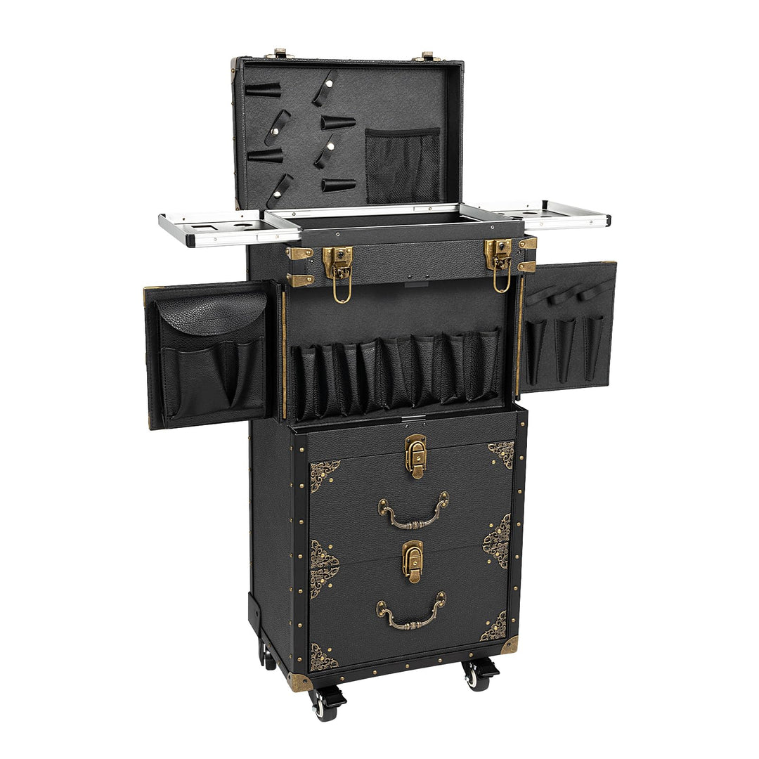BAOCHADA Kosmetikkoffer Trolley Retro Make Up Koffer Rollbar&Abschliessbar, 4 Ebenen Schminkkoffer K