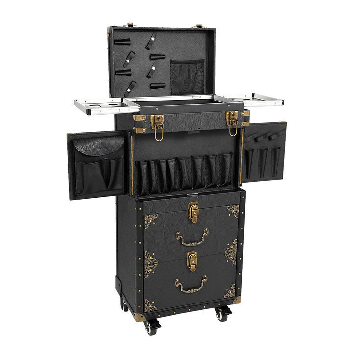 BAOCHADA Kosmetikkoffer Trolley Retro Make Up Koffer Rollbar&Abschliessbar, 4 Ebenen Schminkkoffer K