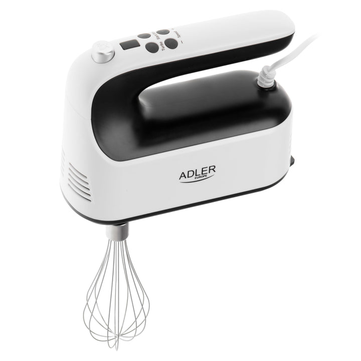 Adler AD 4229 Elektrischer Handmixer, 5 Zubehörteile, digitale Geschwindigkeitsregelung, Turbo, Weis