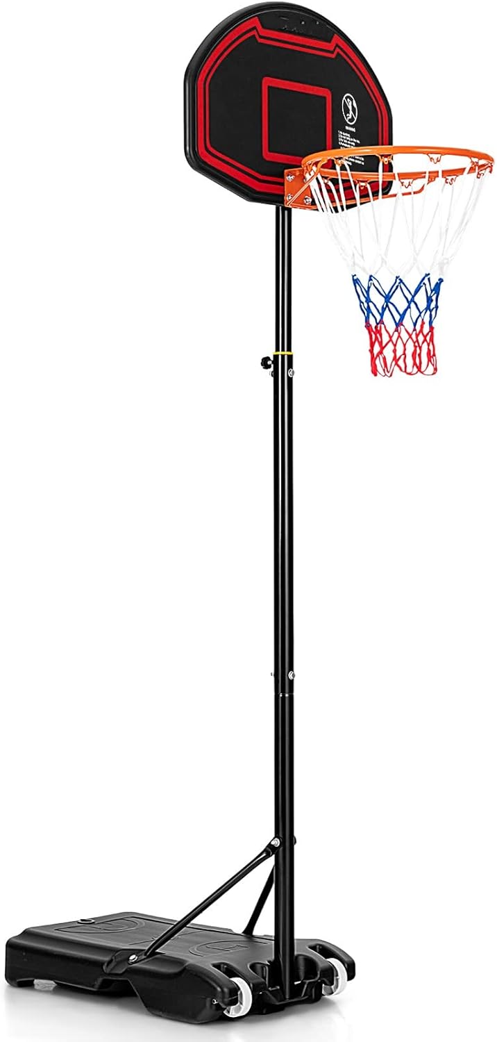 GYMAX Basketballkorb 155-210 cm, Höhenverstellbarer Basketballständer mit Netz & bruchfester Rückwan