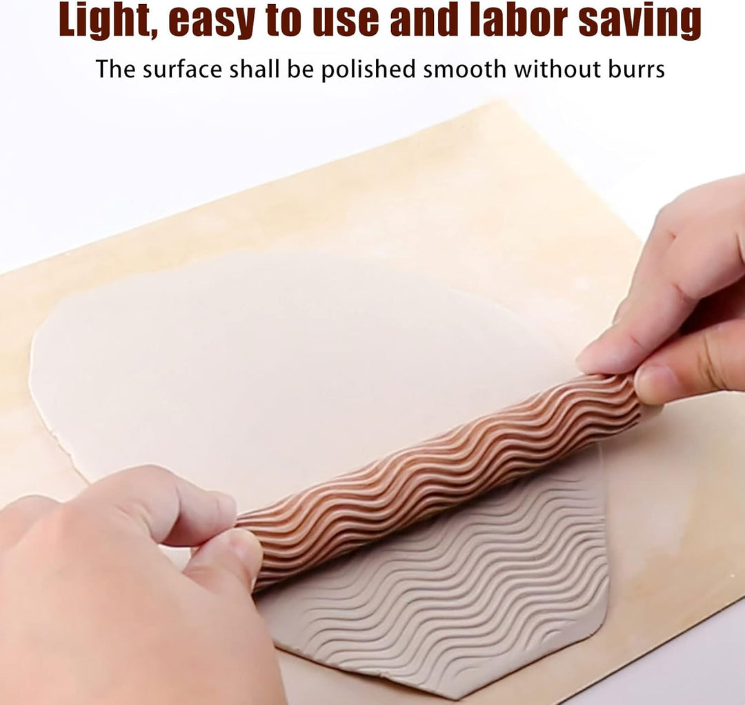 6 x Holz-Tonroller, Modelliermuster-Roller-Set, Töpfereimuster-Roller, Ton-Nudelholz, strukturierter