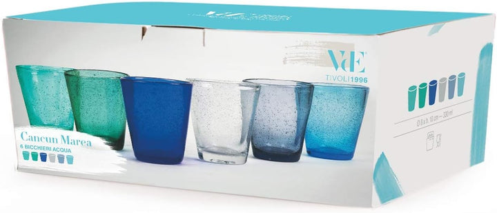 Villa d’Este Home Tivoli 5907746 Cancun/Marea Wasserbecher, 330 ml, mundgeblasen, Glas, Blaue Schatt