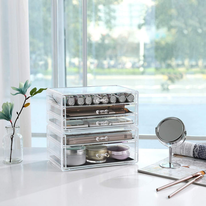SONGMICS Make-up Organizer, 2 stapelbare Aufbewahrungsboxen für Schmuck und Kosmetik, mit 5 Schublad