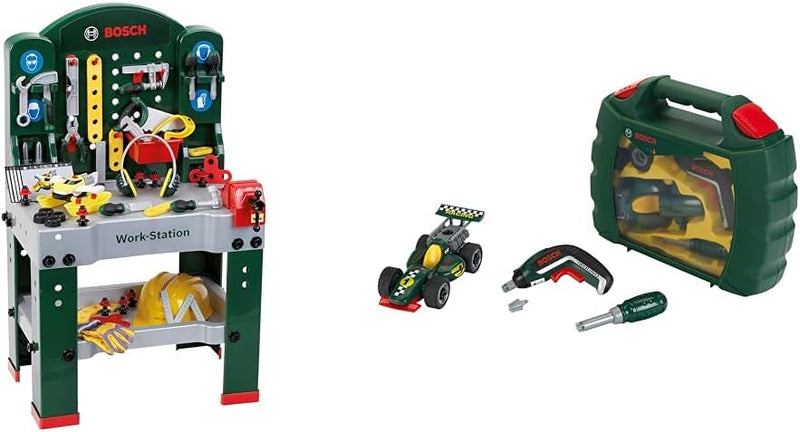 Theo Klein 8513 Bosch Work-Station I Werkbank mit Werkzeug, Montagefahrzeug und Zubehör I ab 3 Jahre