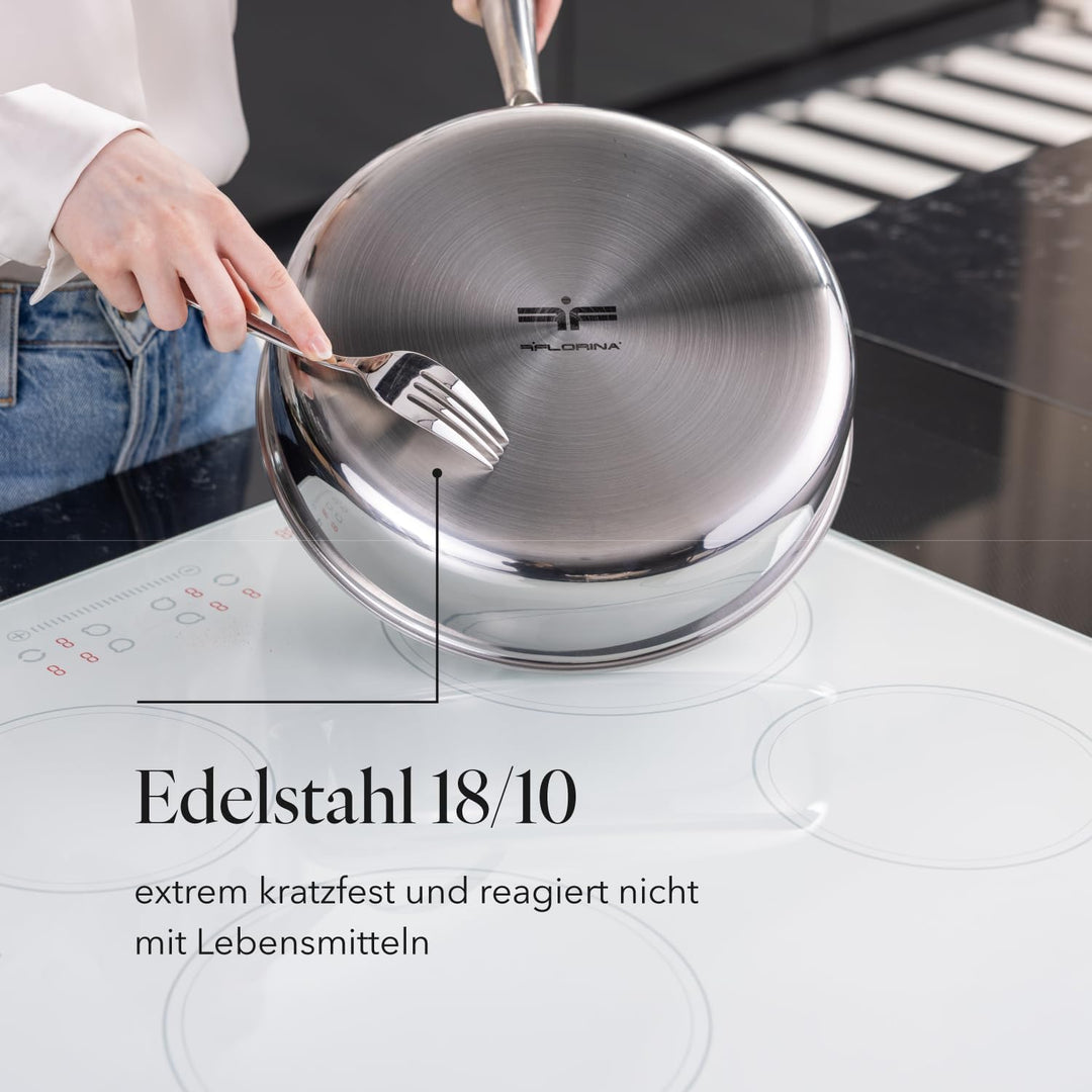 FLORINA Bratpfanne aus Edelstahl Frittierpfanne ARISTO Plus | Pfanne 26 cm - 3,5L | 3-Lagen-Aufbau |