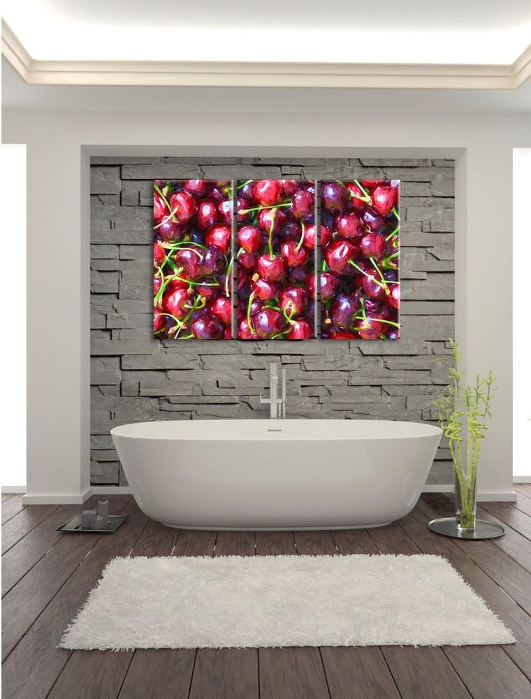Pixxprint Kirschen Pinsel Effekt 3-Teiler Leinwandbild 120x80 Bild auf Leinwand