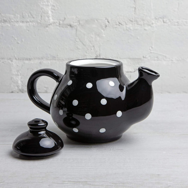 City to Cottage® - Teekanne Kaffeekanne für 2 Tassen | Schwarz und Weiss | Polka Dots | Handgemacht