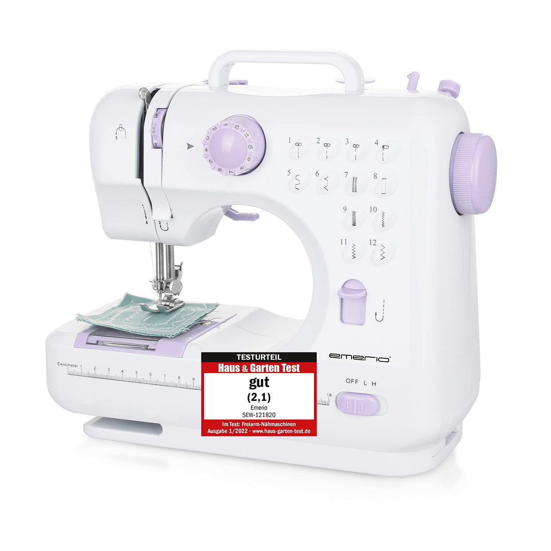 Emerio Nähmaschine für Kinder & Anfänger, SEW-121820, 12 Stichmuster, Mini Nähmaschine mit Fusspedal