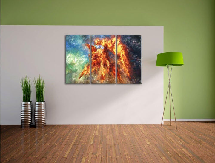 Pixxprint Feuriger Adler als Leinwandbild/Grösse: 3 Teilig (120x80) cm/Wandbild/Kunstdruck/fertig be
