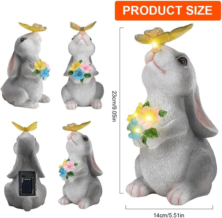 Solar Kaninchen Figuren Gartendeko für Draussen, Kaninchen Gartenstatuen mit Solarlicht, Osterhase m