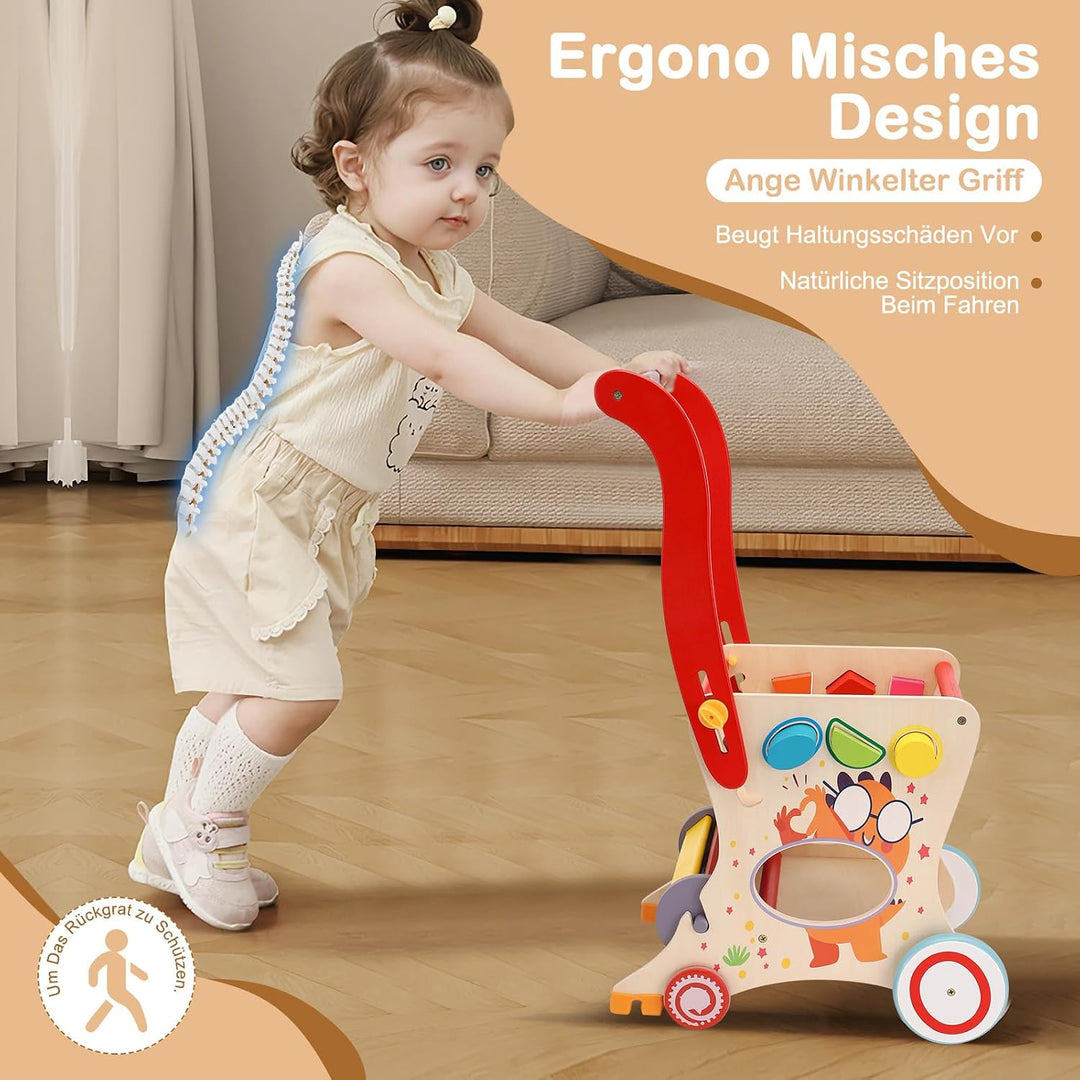 Holz Lauflernwagen für Kleinkinder 1-3 Jahre, Multifunktionaler Einkaufswagen Spielzeug mit Formsort