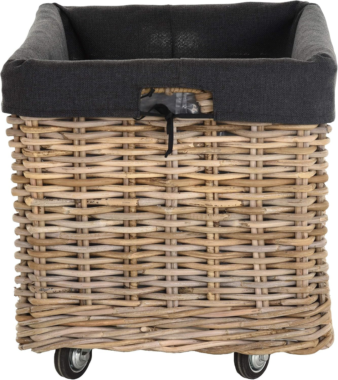 Grosser Rollkorb mit Griffen/Holzkorb mit Rollen aus grauem Natur Rattan/Aufbewahrung Holz-Wagen Räd