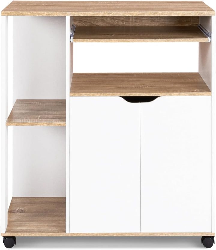 IDMarket - Küchenwagen Cosi, Holz, weiss und Platten in Buche-Optik, Länge 76 cm