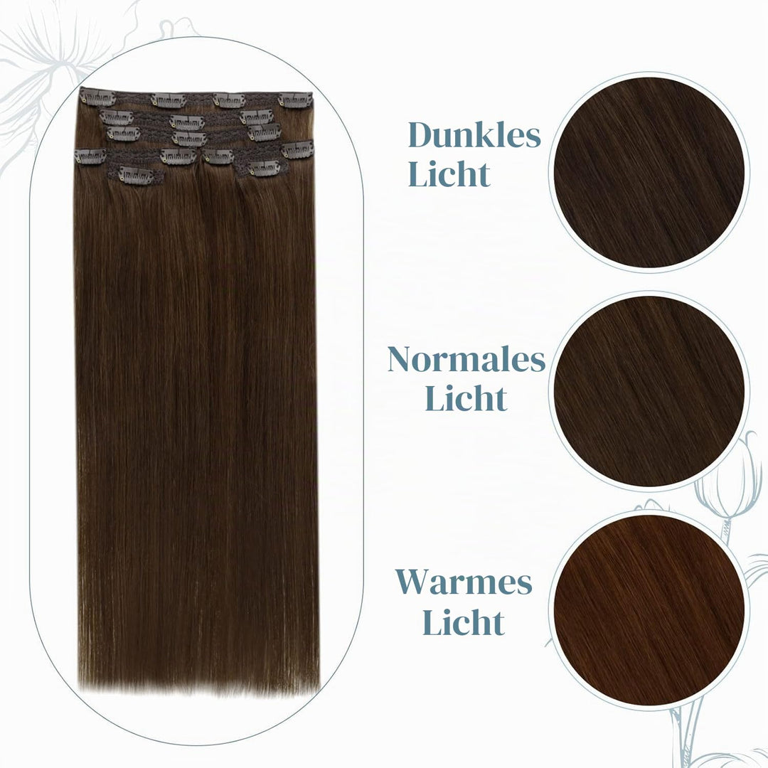 RUNATURE Clip Extension Echthaar Mittelbraun Remy Clip in Extensions Echthaar Braun Clip in Haarverl