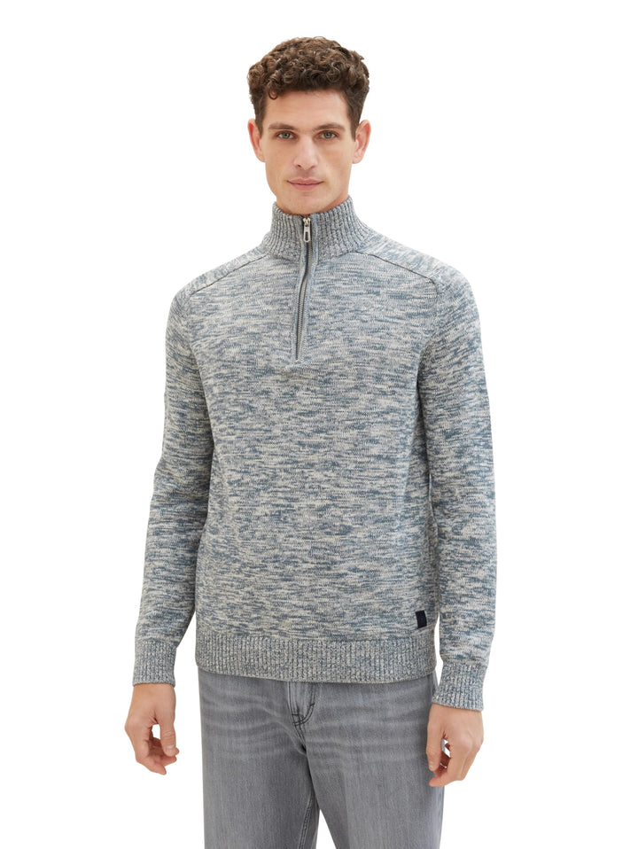 TOM TAILOR Herren Troyer Strickpullover aus Baumwolle S 34251 - Dusty Dark Teal Mouline, S 34251 - D
