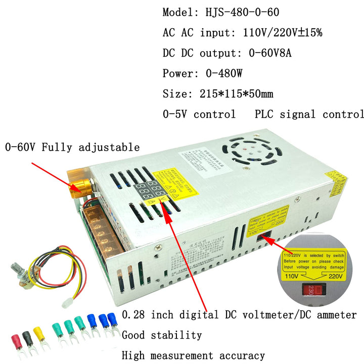 Transformator AC-DC 0-60V einstellbar 8A480W aktuelle Spannung Dual-Digital-Anzeige DC geregelte Sch