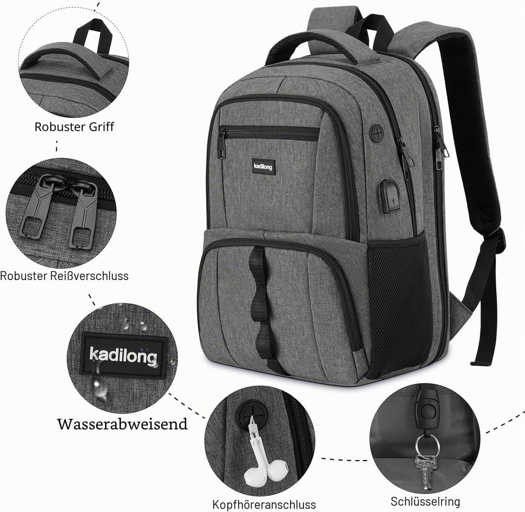 kadilong Schulrucksack Jungen Teenager Rucksack Herren für Uni Arbeit Studium Arbeit,15.6 Zoll Lapto