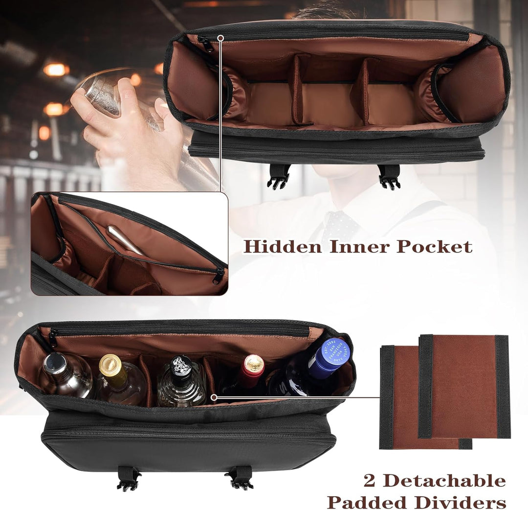 Bartender-Tasche für Cocktail-Shaker-Set, Messenger-Tasche mit gepolsterten Fächern für das Reise-Ba