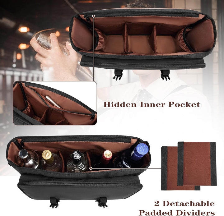 Bartender-Tasche für Cocktail-Shaker-Set, Messenger-Tasche mit gepolsterten Fächern für das Reise-Ba