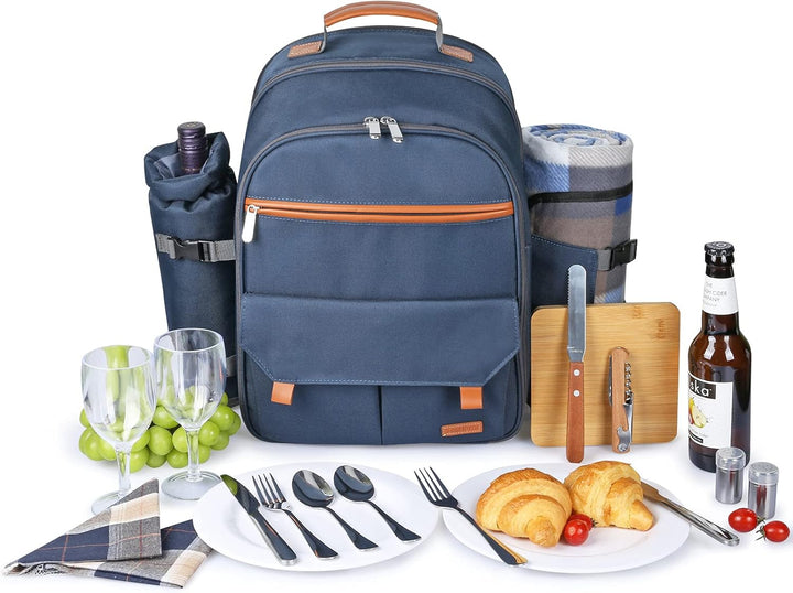 Sunflora Isolierter Picknick-Rucksack für 2 Personen Tasche mit Kühlfach, Weinbeutel, Decke und Edel