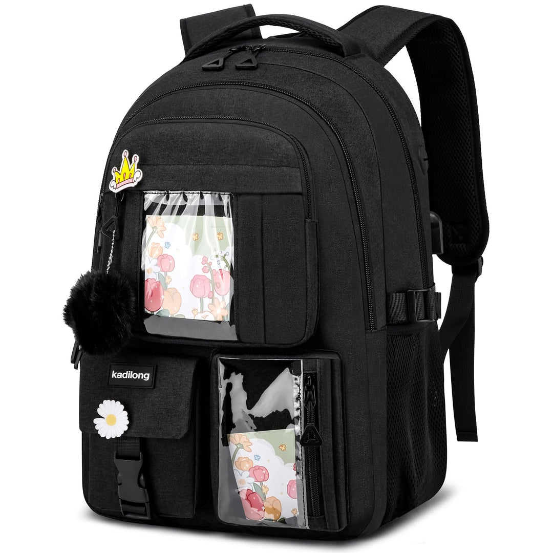kadilong Schulrucksack Mädchen Rucksack Damen 17,3 Zoll Laptop für Uni, Schultasche Schulranzen mit